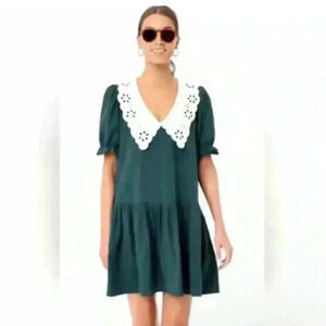 Pomander Place Tuckernuck Kit Mini Dress Peacock Green Eyelet Collar Small